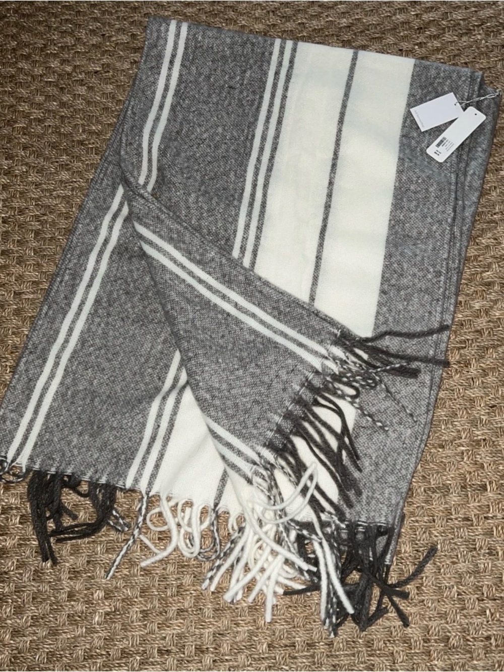 NWT SOFT SURROUNDINGS Gray White Stripe Sweater Shawl Wrap Scarf OS